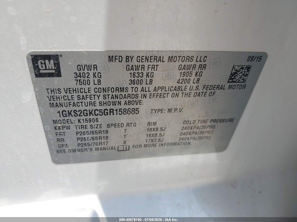 1GKS2GKC5GR158685 2016 GMC YUKON XL photo no. 9
