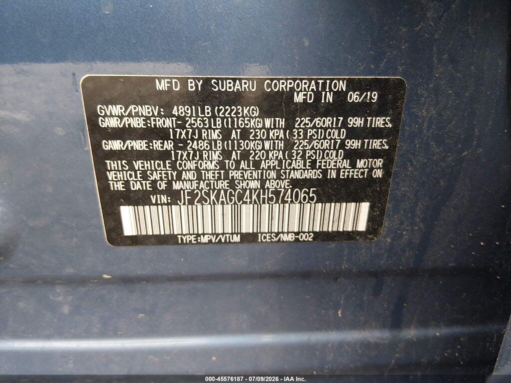 JF2SKAGC4KH574065 2019 SUBARU FORESTER photo no. 9
