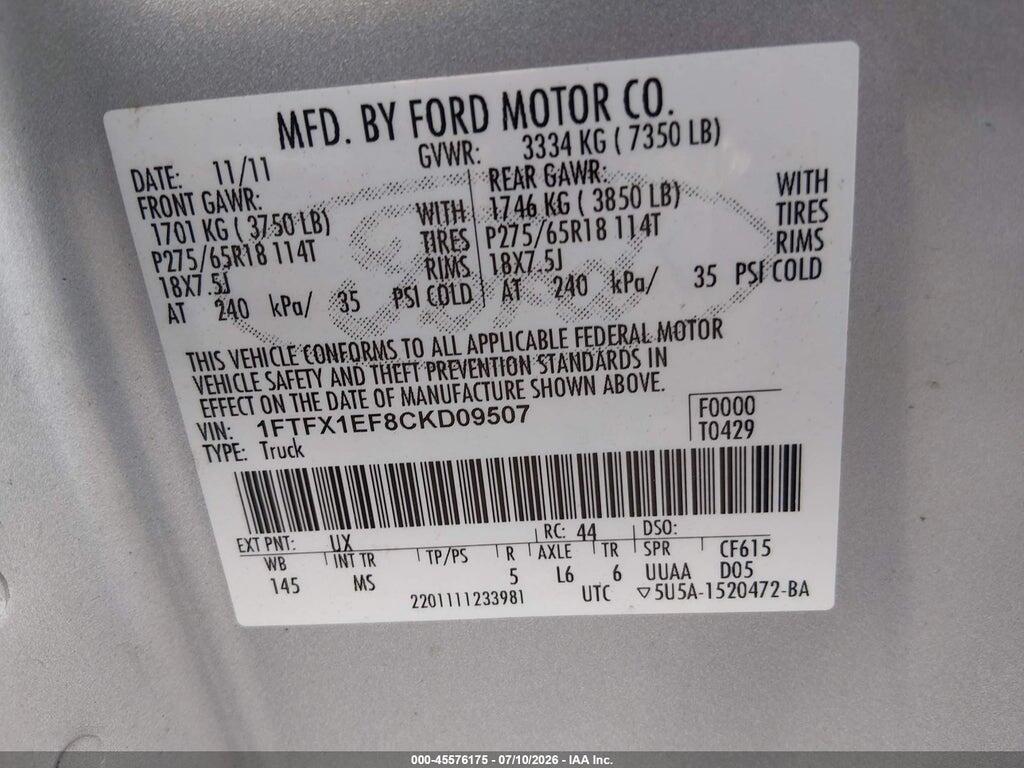 1FTFX1EF8CKD09507 2012 FORD F-150 photo no. 9