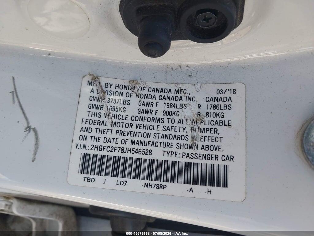 2HGFC2F78JH546528 2018 HONDA CIVIC photo no. 9