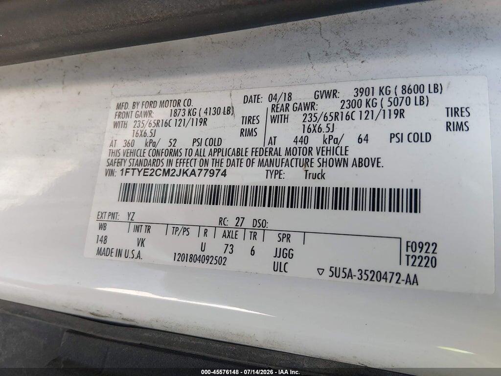 1FTYE2CM2JKA77974 2018 FORD TRANSIT-150 photo no. 9