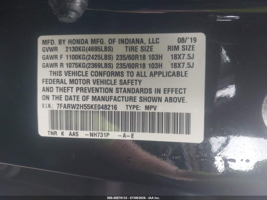 7FARW2H55KE048216 2019 HONDA CR-V photo no. 9