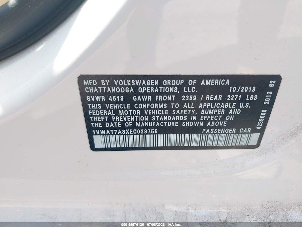 1VWAT7A3XEC038755 2014 VOLKSWAGEN PASSAT photo no. 9