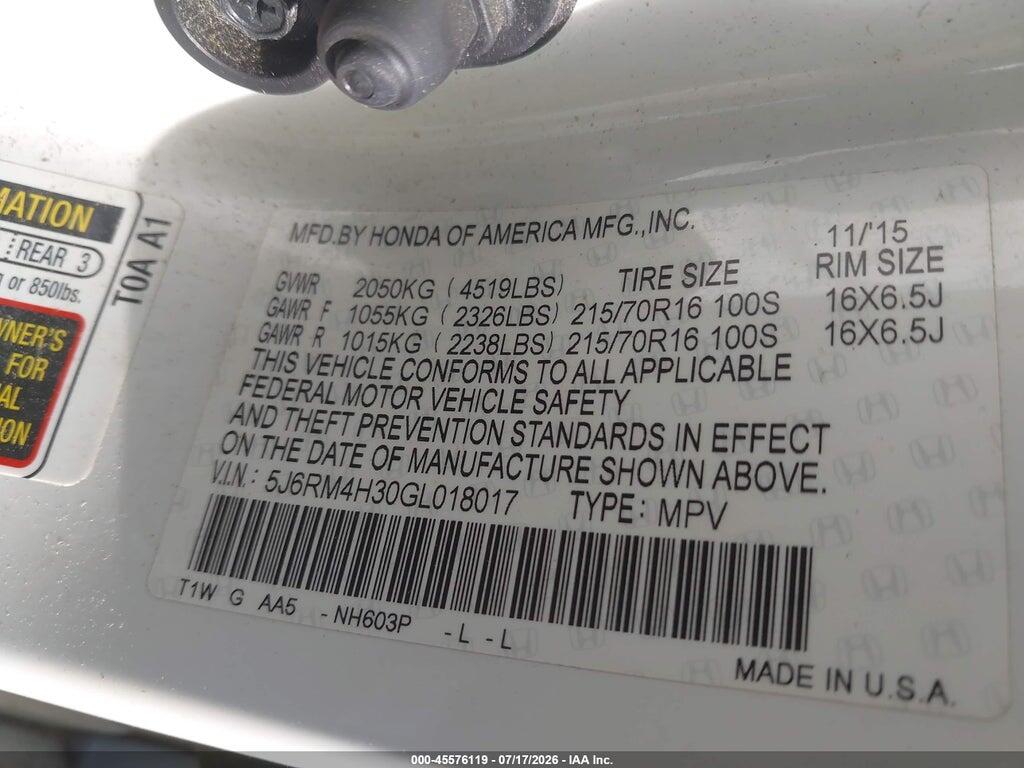 5J6RM4H30GL018017 2016 HONDA CR-V photo no. 9