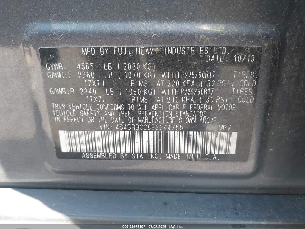 4S4BRBCC8E3244755 2014 SUBARU OUTBACK photo no. 9