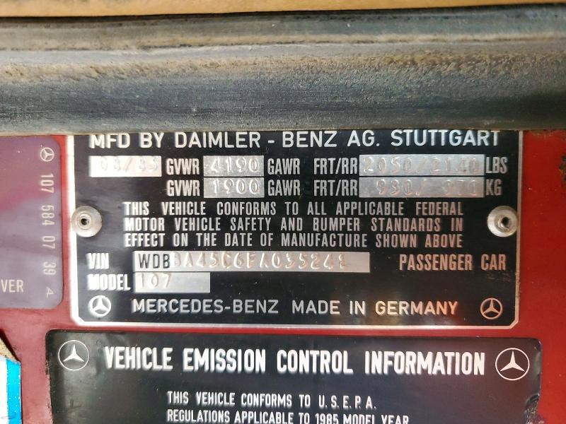 WDBBA45C6FA035241 1985 MERCEDES-BENZ 380 photo no. 12