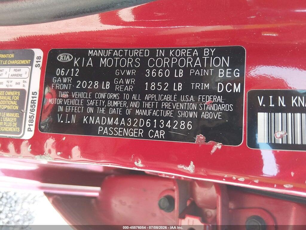 KNADM4A32D6134286 2013 KIA RIO photo no. 9
