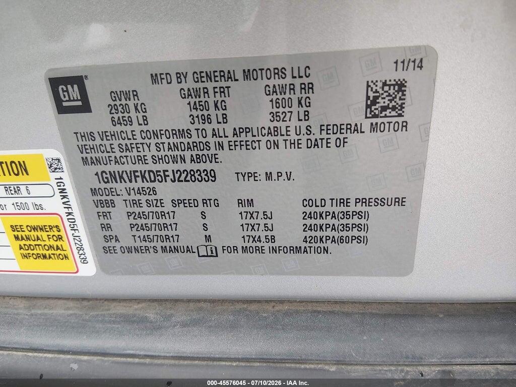 1GNKVFKD5FJ228339 2015 CHEVROLET TRAVERSE photo no. 9