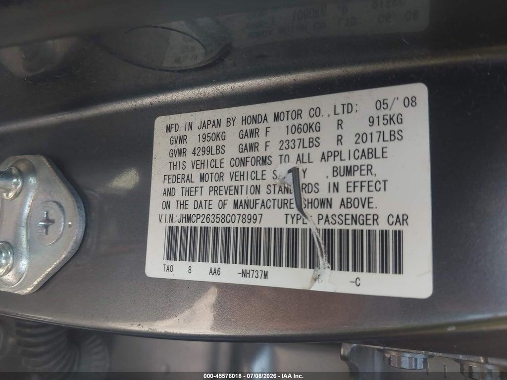 JHMCP26358C078997 2008 HONDA ACCORD photo no. 9