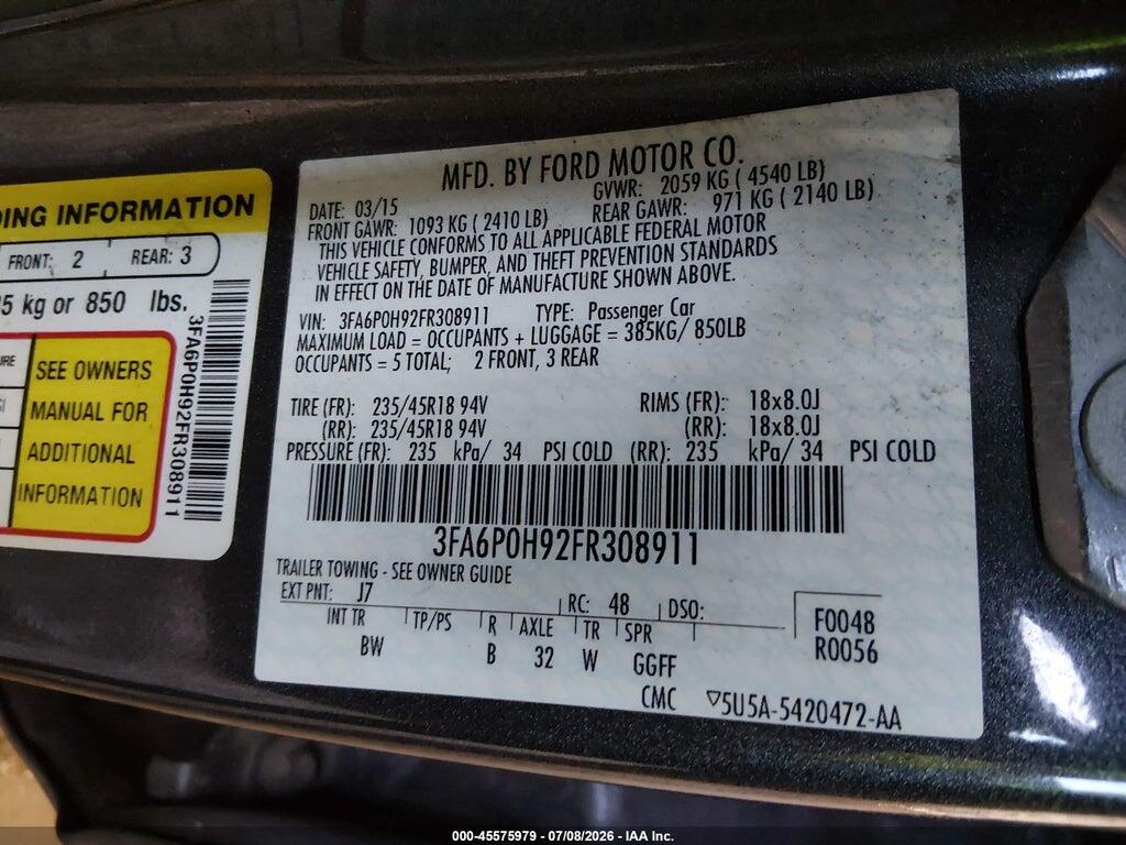 3FA6P0H92FR308911 2015 FORD FUSION photo no. 9
