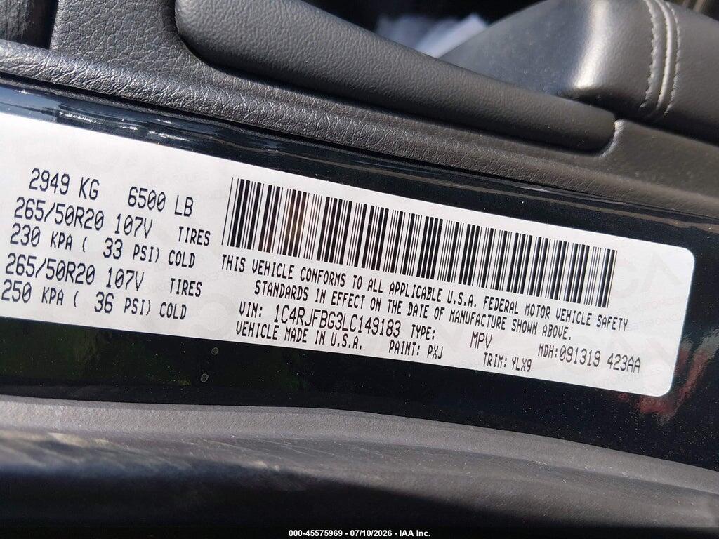 1C4RJFBG3LC149183 2020 JEEP GRAND CHEROKEE photo no. 9