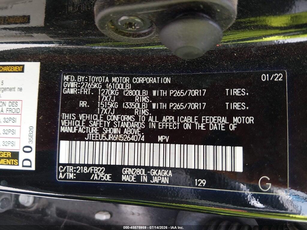 JTEEU5JR6N5264074 2022 TOYOTA 4RUNNER photo no. 9