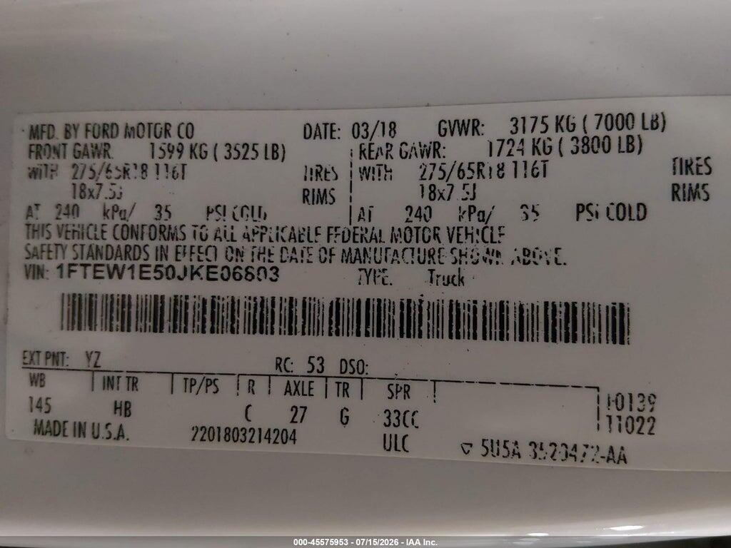 1FTEW1E50JKE06803 2018 FORD F-150 photo no. 9
