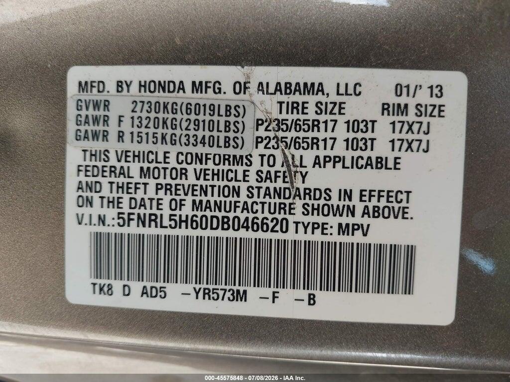 5FNRL5H60DB046620 2013 HONDA ODYSSEY photo no. 9