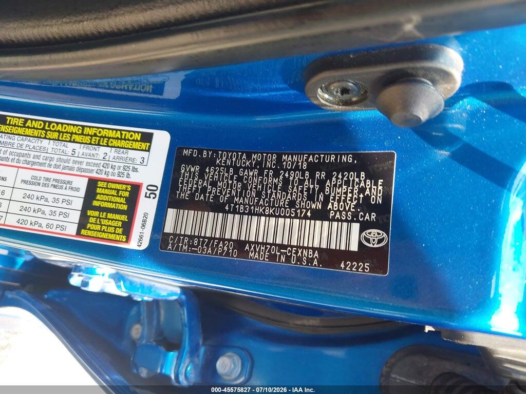 4T1B31HK8KU005174 2019 TOYOTA CAMRY HYBRID photo no. 9