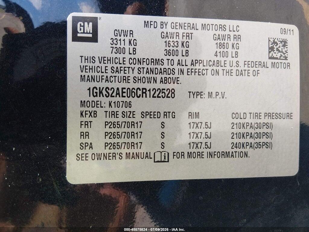 1GKS2AE06CR122528 2012 GMC YUKON photo no. 9