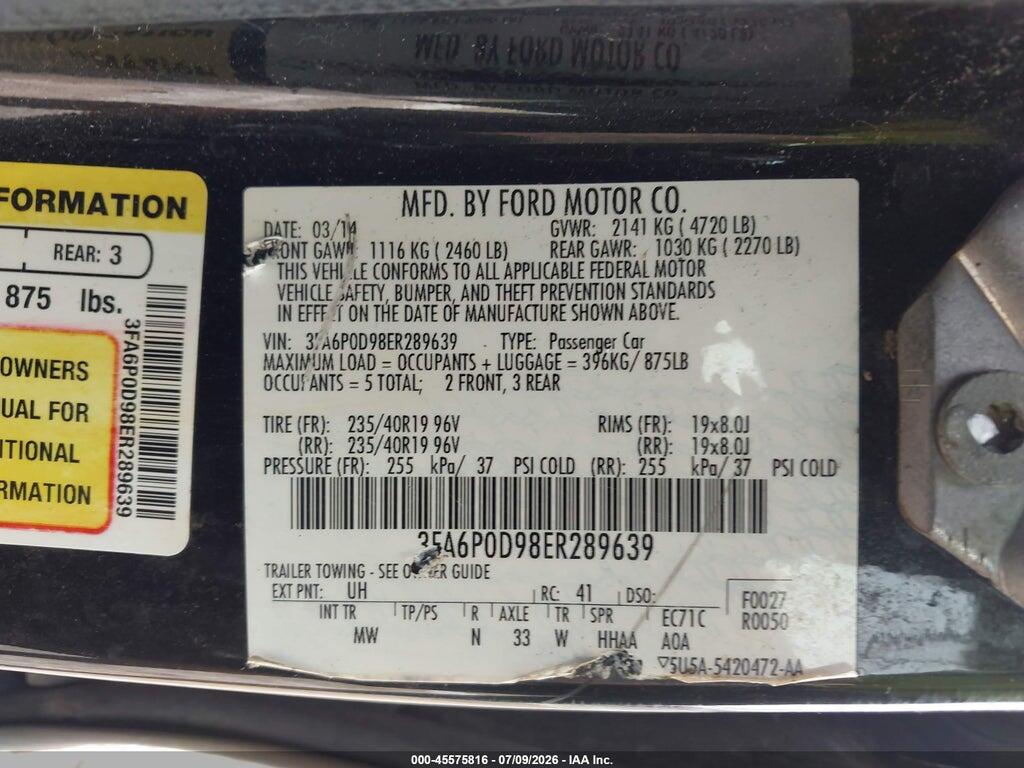 3FA6P0D98ER289639 2014 FORD FUSION photo no. 9