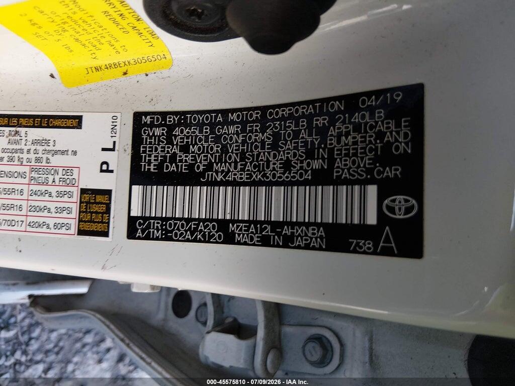 JTNK4RBEXK3056504 2019 TOYOTA COROLLA photo no. 9