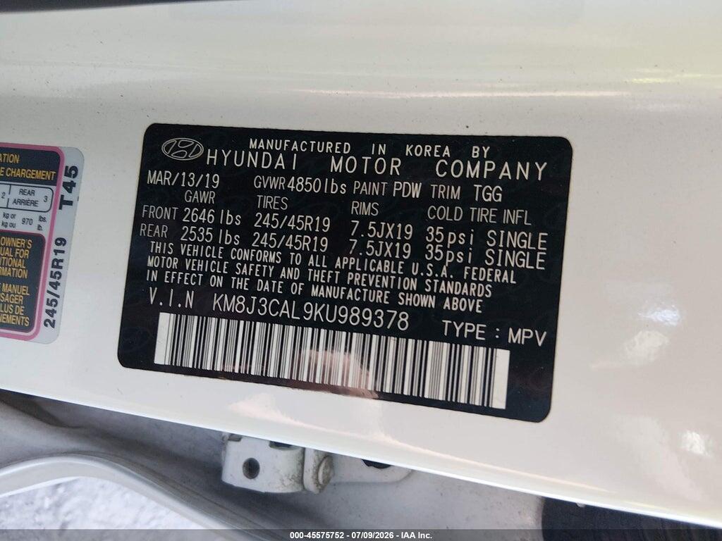 KM8J3CAL9KU989378 2019 HYUNDAI TUCSON photo no. 9