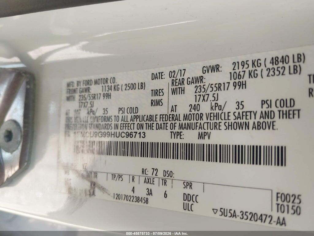 1FMCU9G99HUC96713 2017 FORD ESCAPE photo no. 9