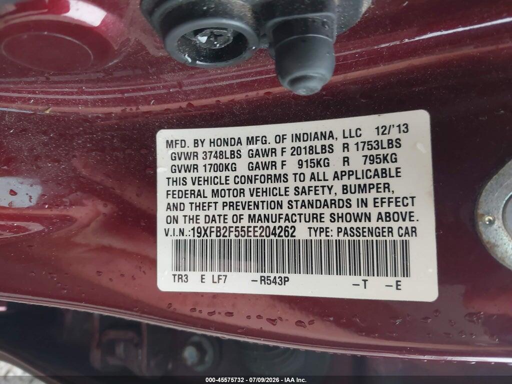 19XFB2F55EE204262 2014 HONDA CIVIC photo no. 9