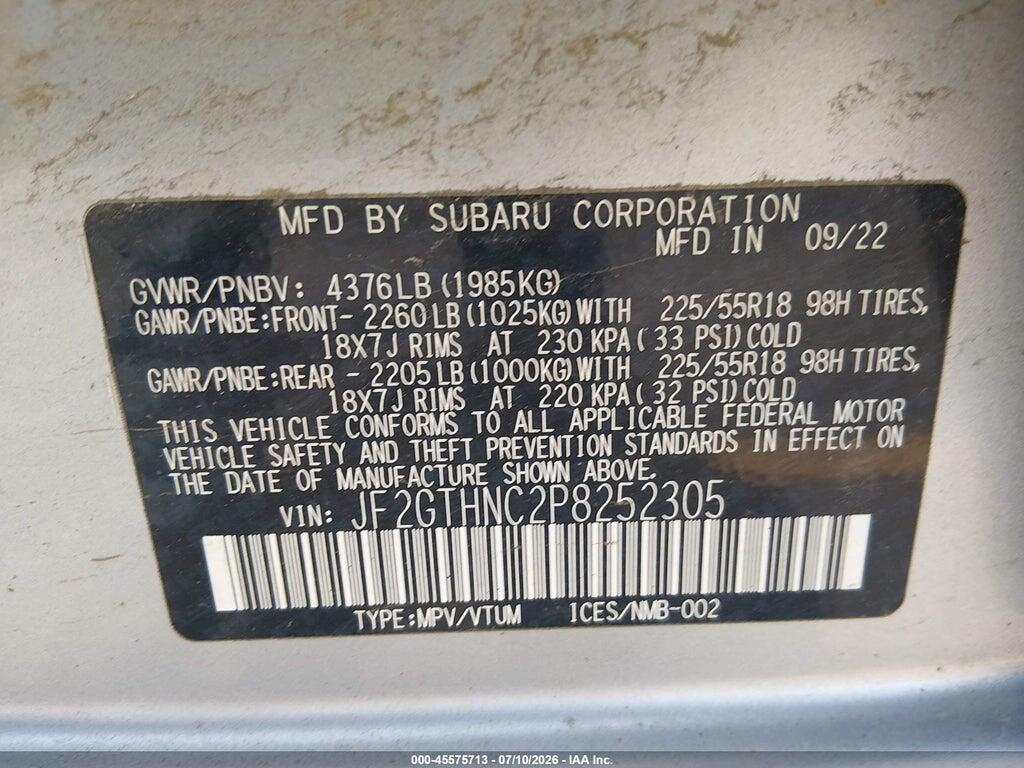 JF2GTHNC2P8252305 2023 SUBARU CROSSTREK photo no. 9