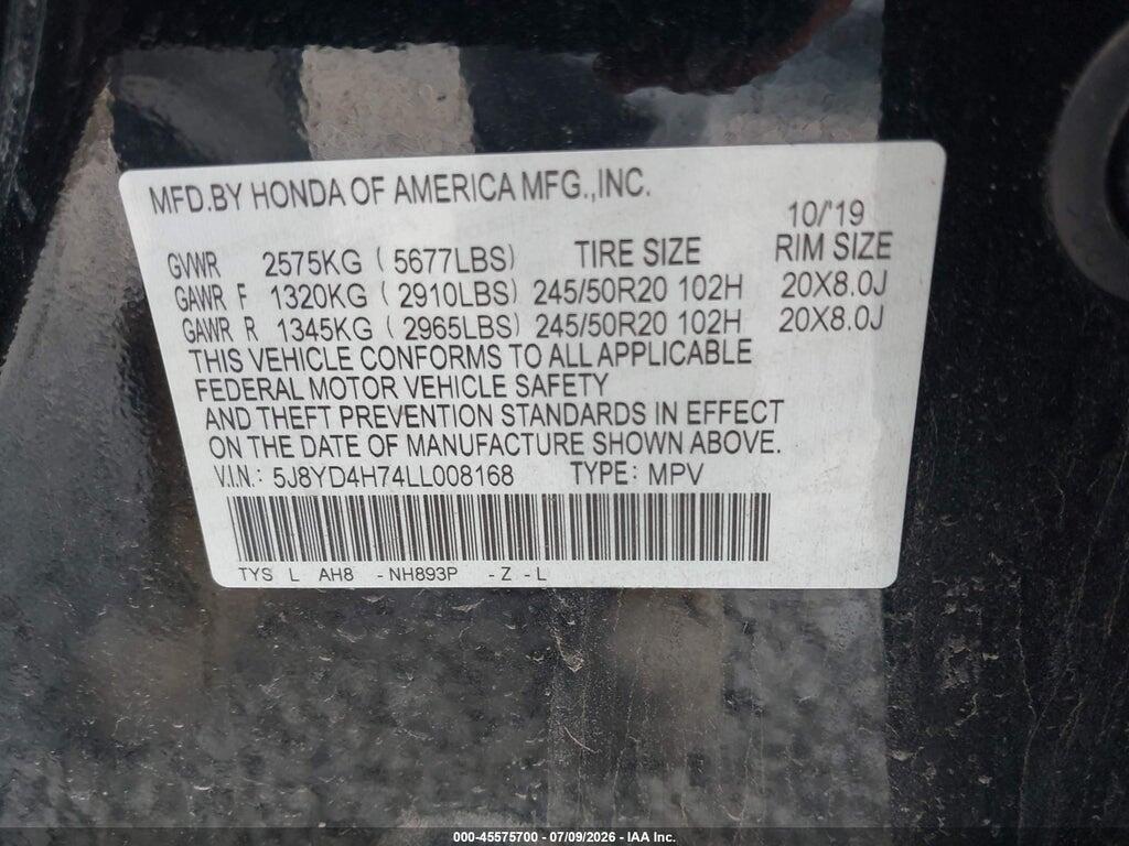 5J8YD4H74LL008168 2020 ACURA MDX photo no. 9