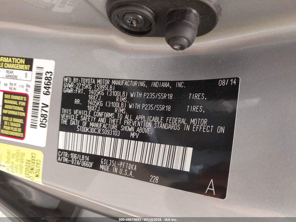 5TDDK3DC3ES093103 2014 TOYOTA SIENNA photo no. 8