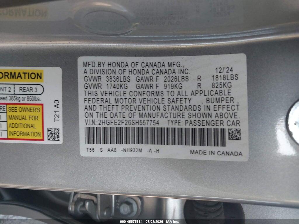 2HGFE2F26SH557754 2025 HONDA CIVIC photo no. 9