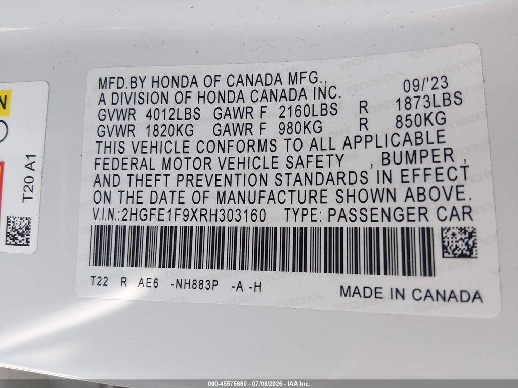2HGFE1F9XRH303160 2024 HONDA CIVIC photo no. 9
