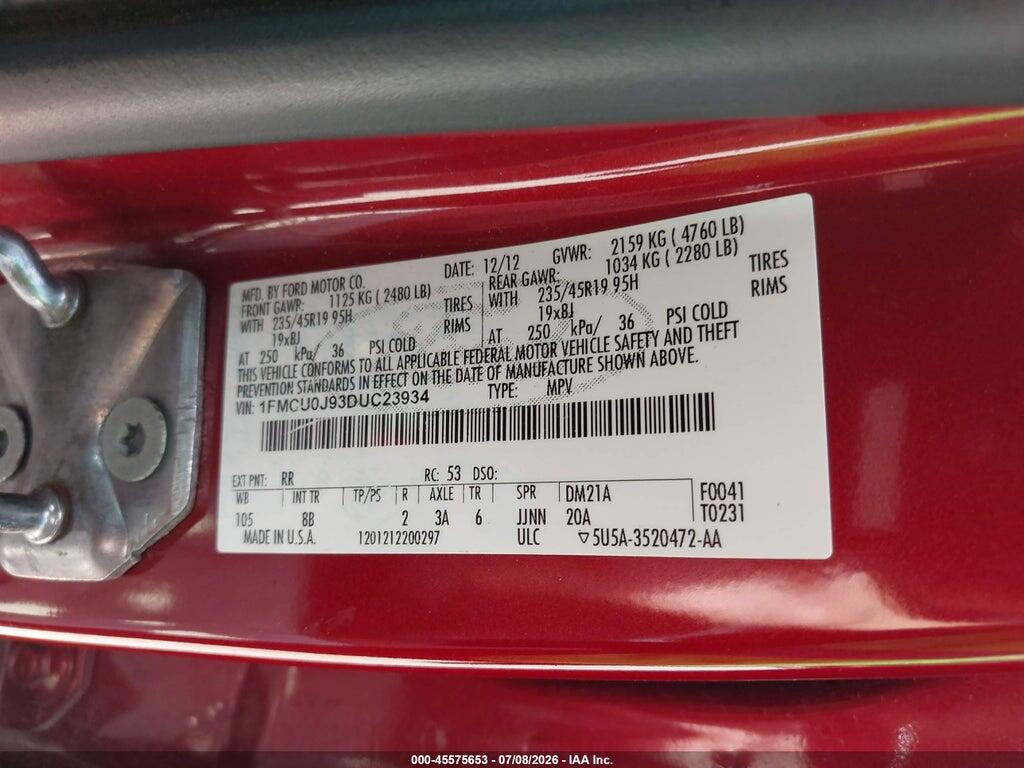 1FMCU0J93DUC23934 2013 FORD ESCAPE photo no. 9