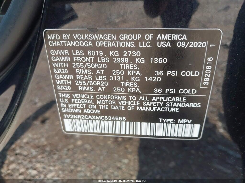 1V2NR2CAXMC534556 2021 VOLKSWAGEN ATLAS photo no. 9
