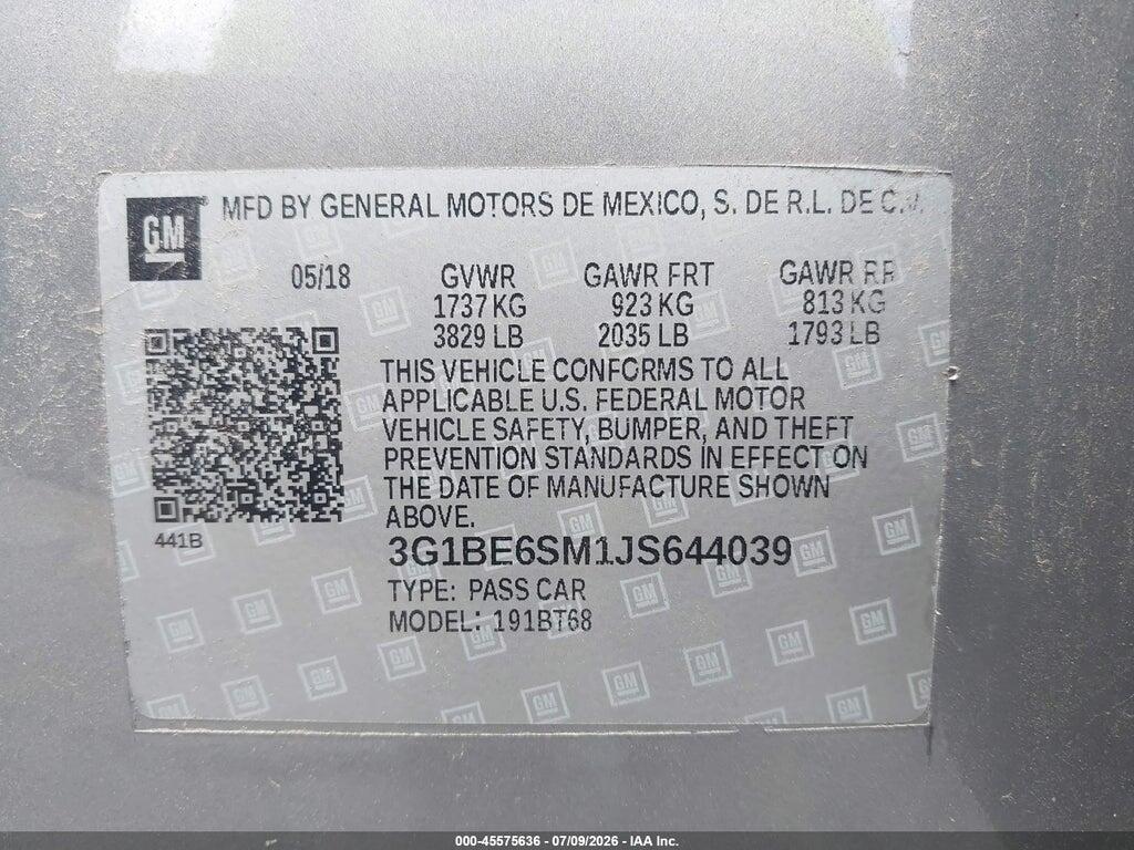 3G1BE6SM1JS644039 2018 CHEVROLET CRUZE photo no. 9