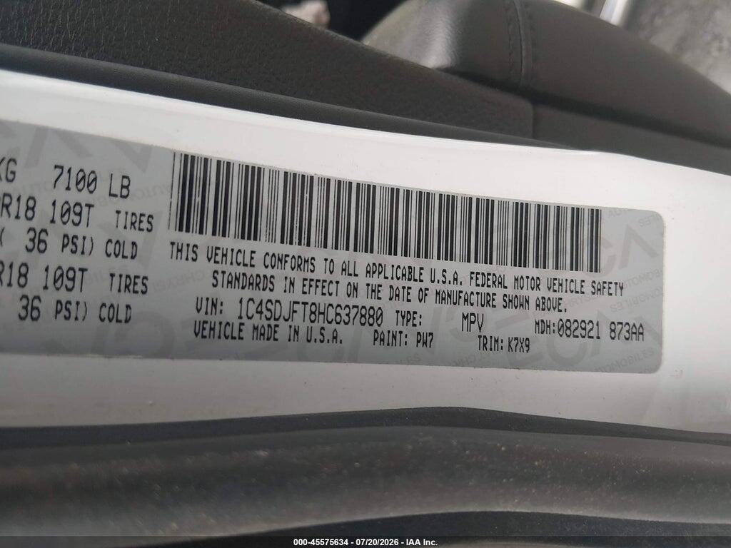 1C4SDJFT8HC637880 2017 DODGE DURANGO photo no. 9