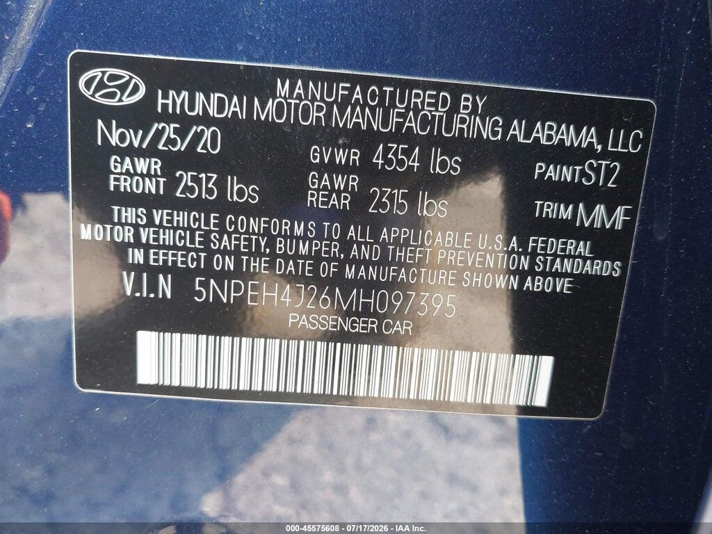 5NPEH4J26MH097395 2021 HYUNDAI SONATA photo no. 9