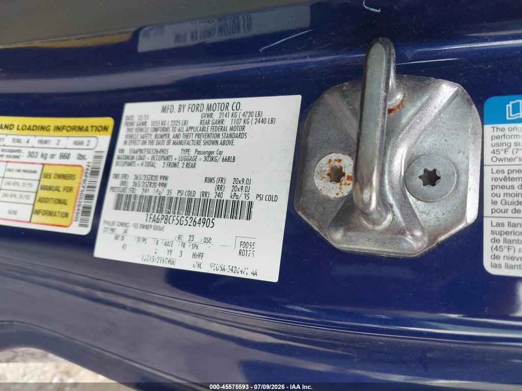 1FA6P8CF5G5264905 2016 FORD MUSTANG photo no. 9
