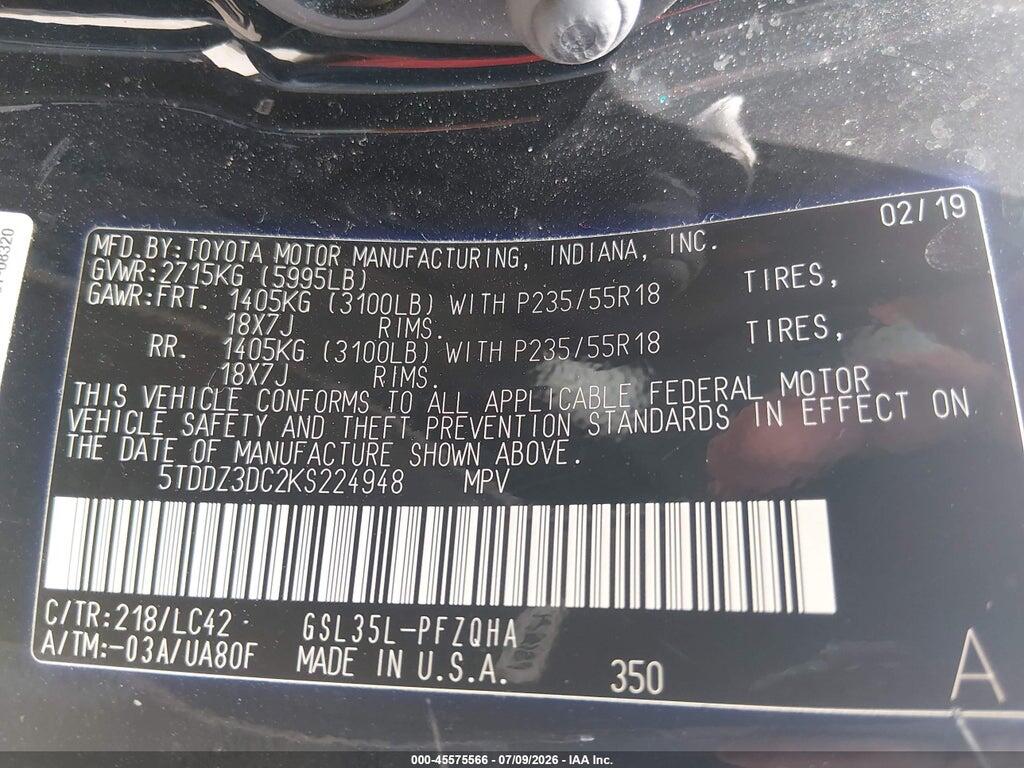 5TDDZ3DC2KS224948 2019 TOYOTA SIENNA photo no. 9