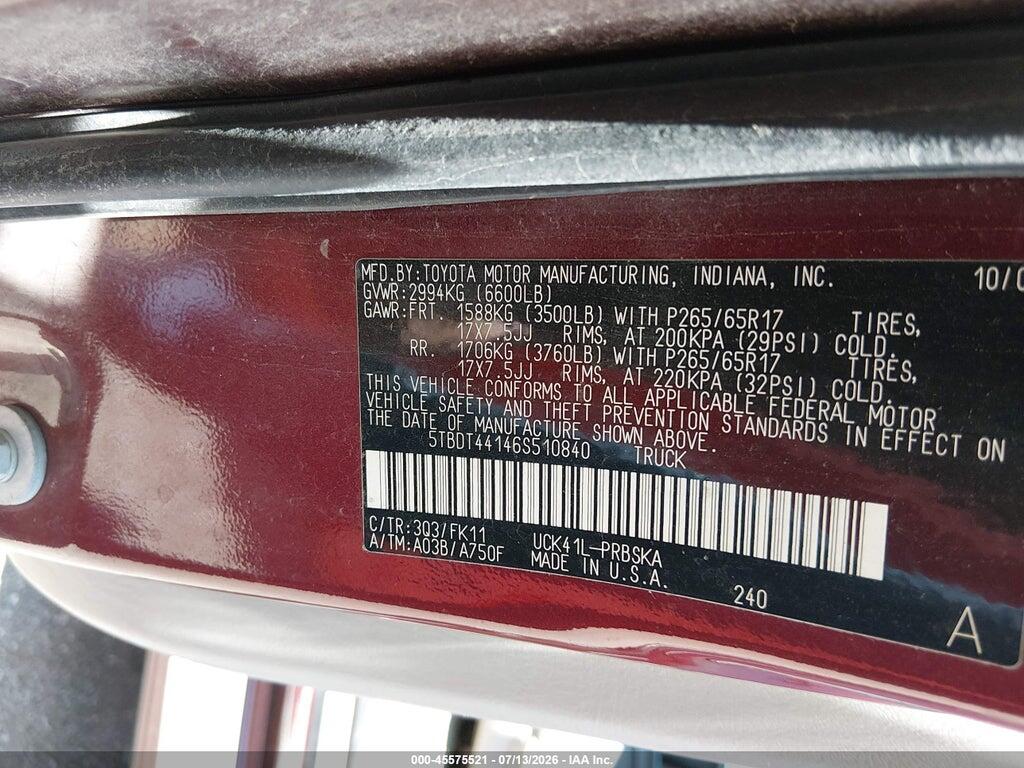 5TBDT44146S510840 2006 TOYOTA TUNDRA photo no. 9