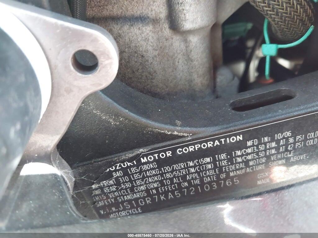 JS1GR7KA572103765 2007 SUZUKI GSX-R750 photo no. 10