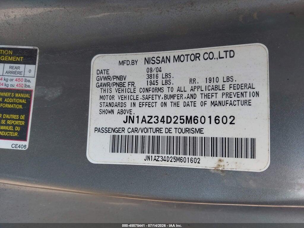 JN1AZ34D25M601602 2005 NISSAN 350Z photo no. 9