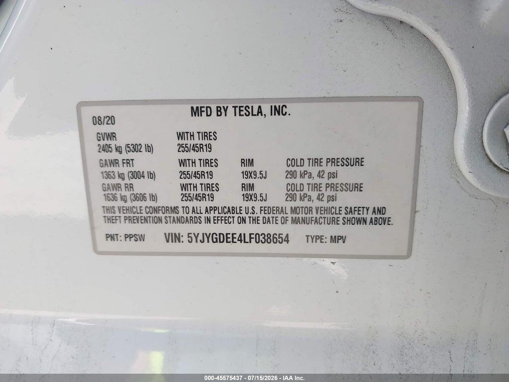 5YJYGDEE4LF038654 2020 TESLA MODEL Y photo no. 9