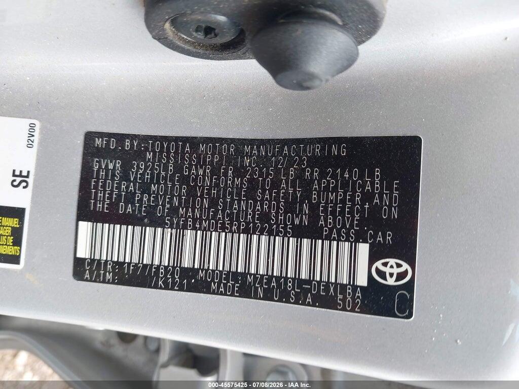 5YFB4MDE5RP122155 2024 TOYOTA COROLLA photo no. 9