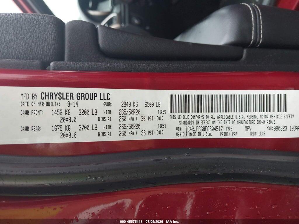 1C4RJFBG8FC604517 2015 JEEP GRAND CHEROKEE photo no. 9