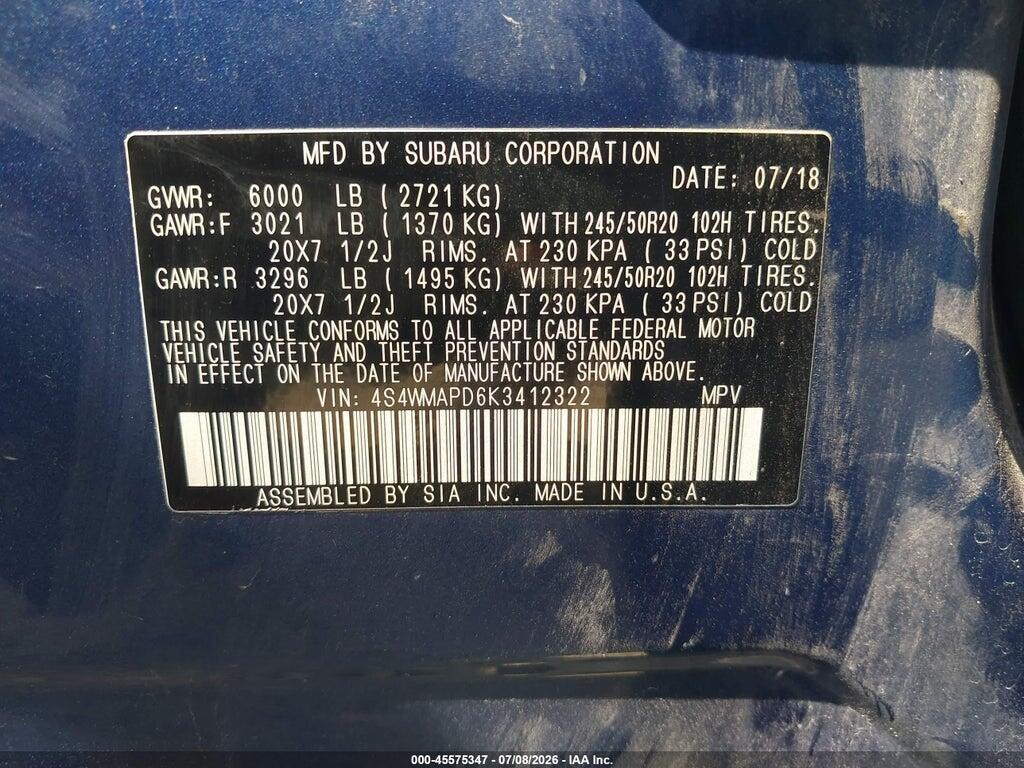 4S4WMAPD6K3412322 2019 SUBARU ASCENT photo no. 9