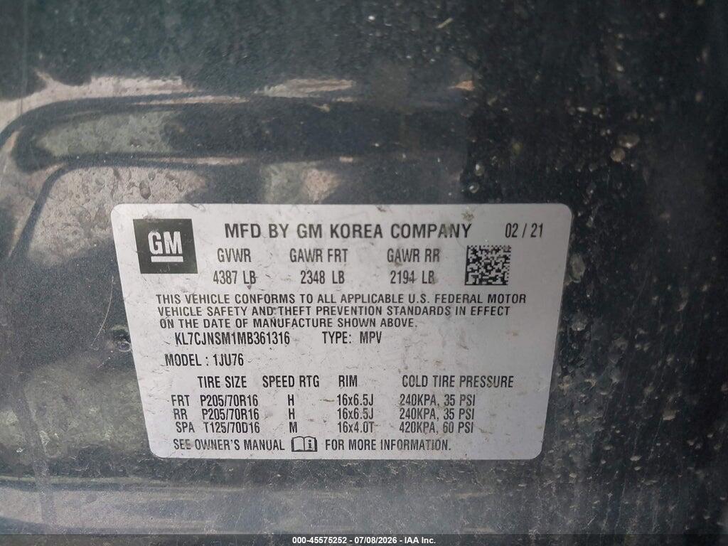 KL7CJNSM1MB361316 2021 CHEVROLET TRAX photo no. 9