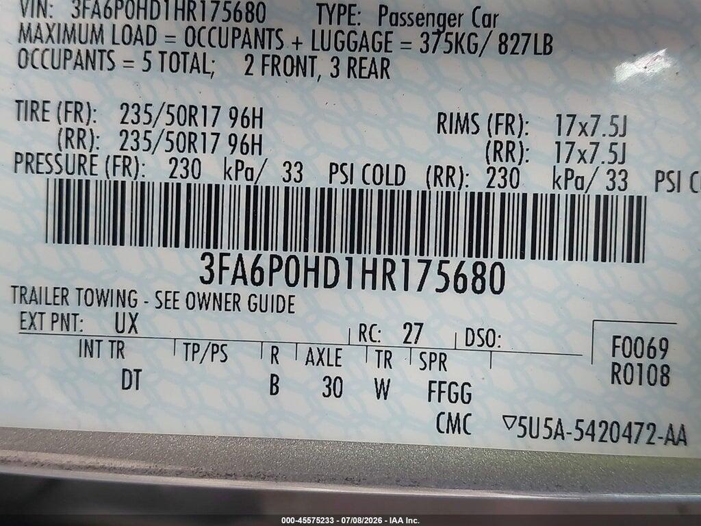3FA6P0HD1HR175680 2017 FORD FUSION photo no. 9