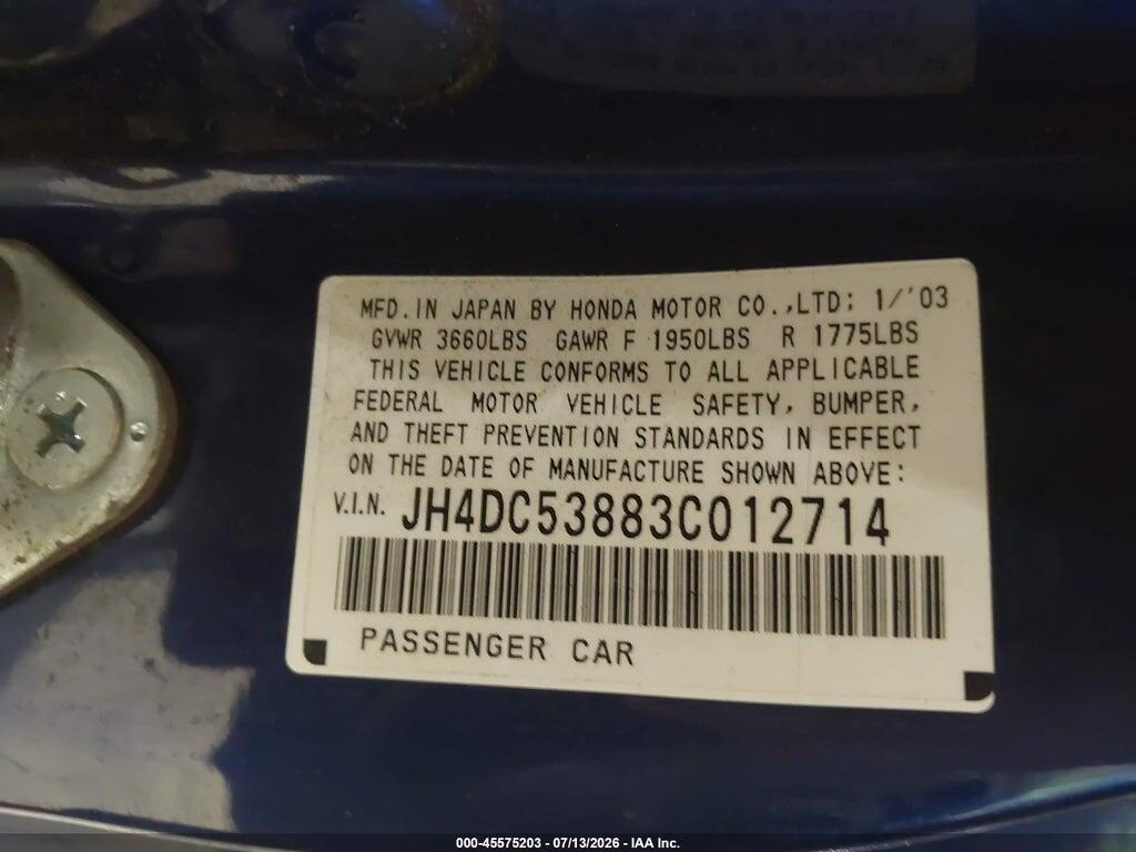 JH4DC53883C012714 2003 ACURA RSX photo no. 9