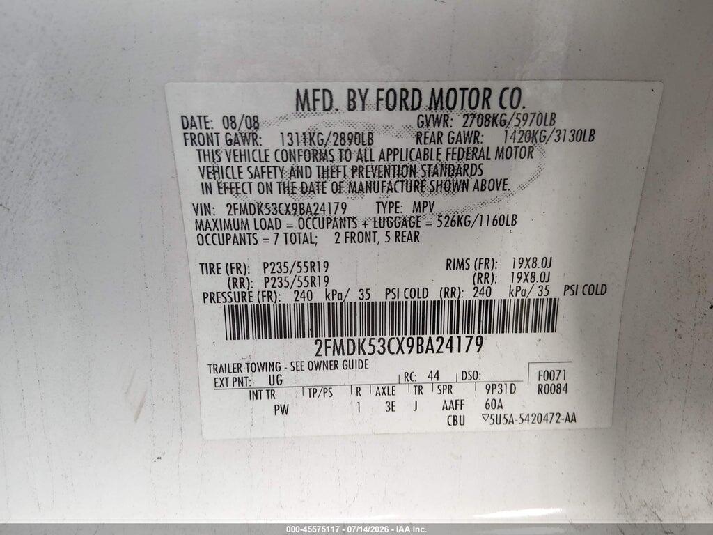 2FMDK53CX9BA24179 2009 FORD FLEX photo no. 9