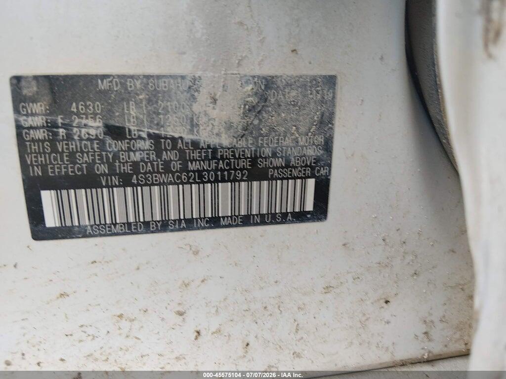 4S3BWAC62L3011792 2020 SUBARU LEGACY photo no. 9