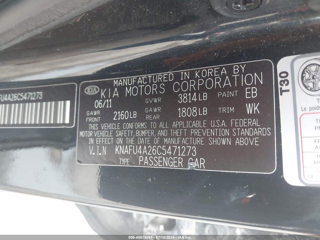 KNAFU4A26C5471273 2012 KIA FORTE photo no. 9